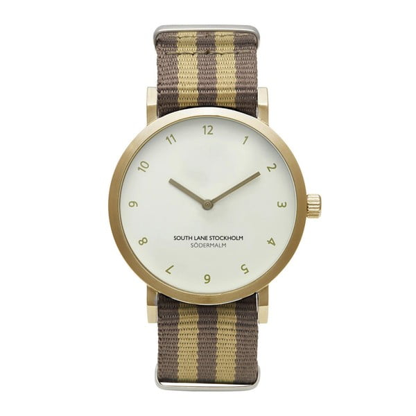 Unisex hodinky s hnědobéžovým řemínkem South Lane Stockholm Sodermalm Gold Stripes