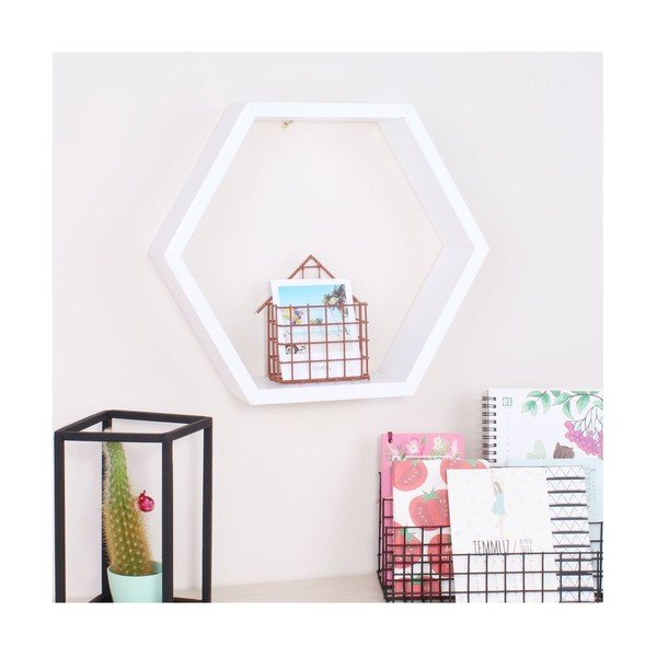 Bílá dřevěná nástěnná polička North Carolina Scandinavian Home Decors Hexagon