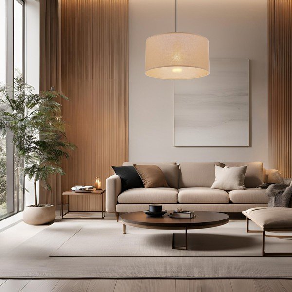 Beež rippvalgusti tekstiilist varjuga ø 40 cm Shanti - Candellux Lighting-image-1