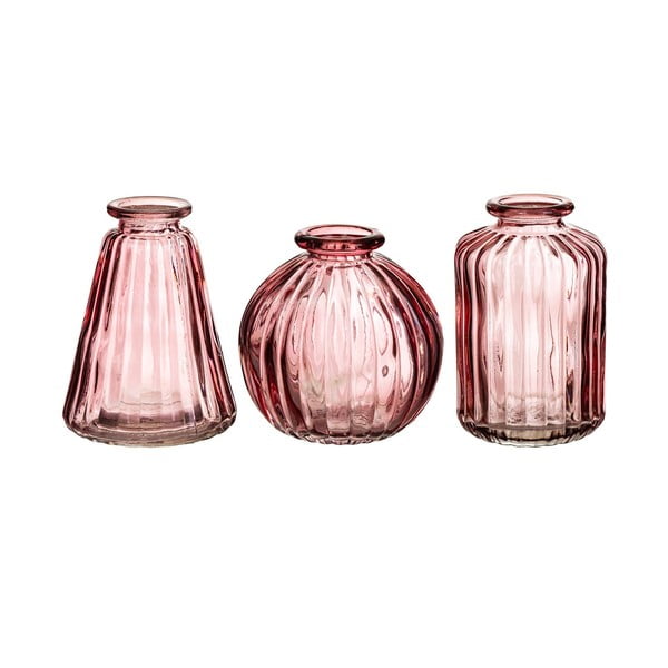 3 roosa klaasvaasi komplekt Bud - Sass & Belle