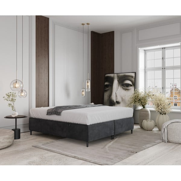 Antrasiitne polsterdatud kaheinimese voodi koos panipaigaga 200x200 cm Tate - Maison de Rêve-image-1