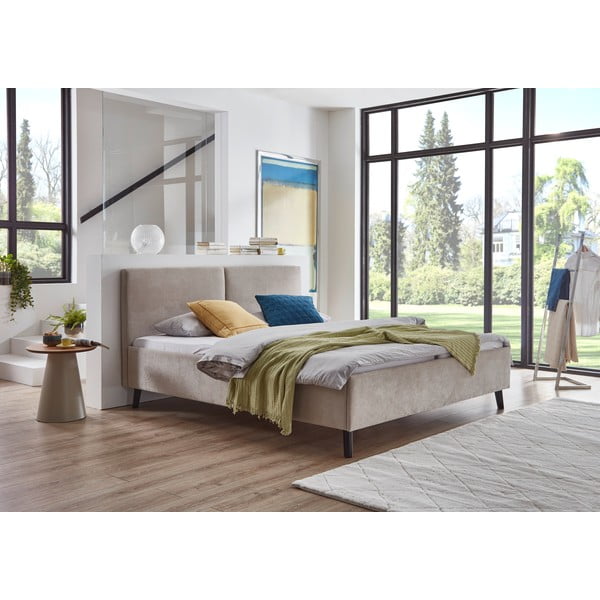 Beež polsterdatud kaheinimesevoodi liistudest raamiga 160x200 cm Piano - Meise Möbel-image-1