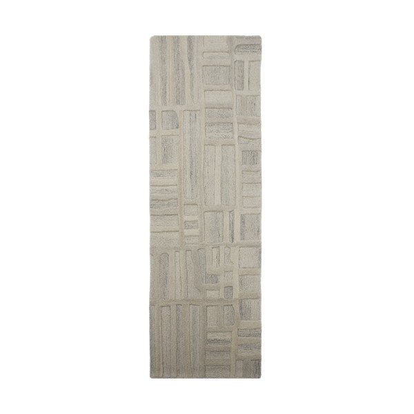 Hall-beež käsitsi kootud villane vaip 80x300 cm Elva - Flair Rugs