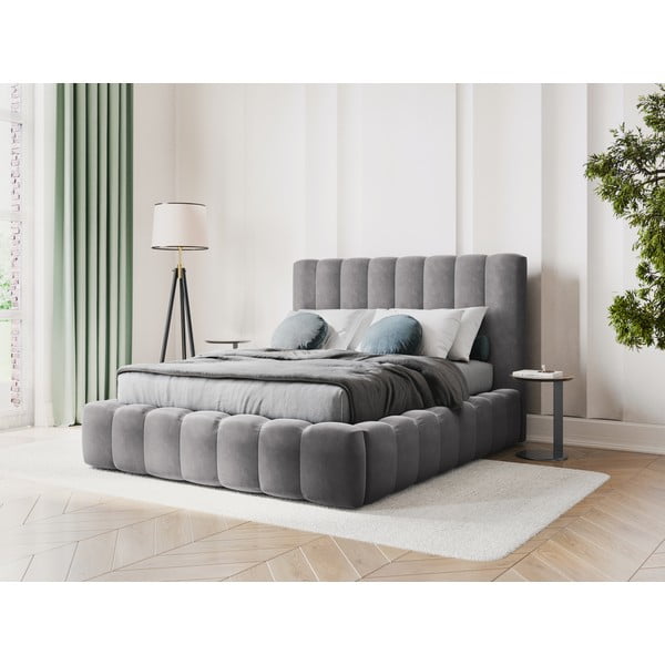 Hall polsterdatud kaheinimese voodi, millel on riiulid 200x200 cm ja panipaik Kelp - Micadoni Home-image-1