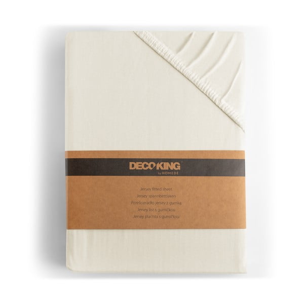 Valge/kreem trikotaažist kummiga lina 240x200cm Amber – Restilo-image-4