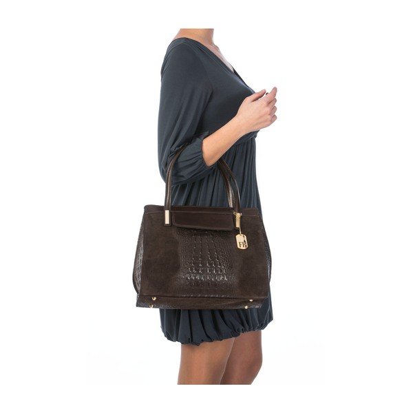 Kožená kabelka Croco Dark Brown-image-1