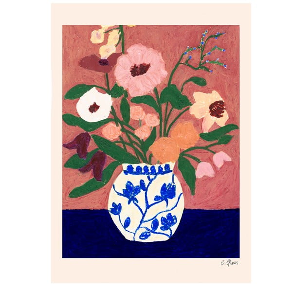 Plakat 30×40 cm Flowers on Blue Table – The Poster Club