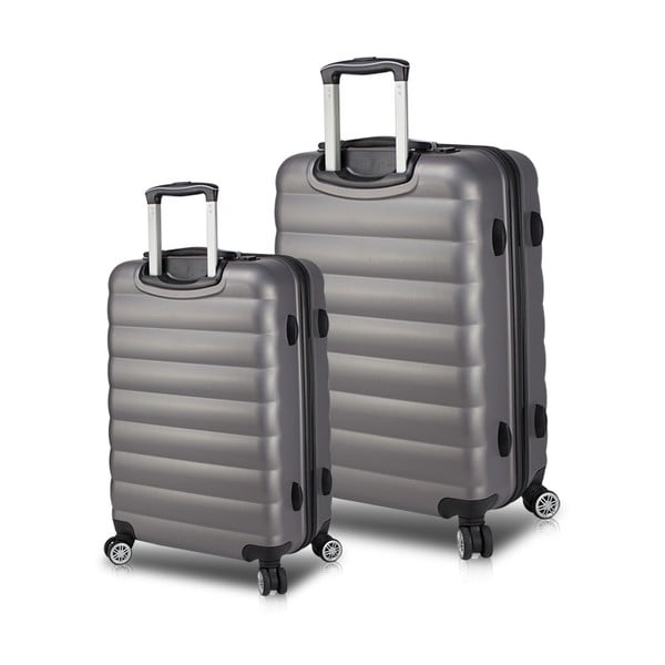 Sada 2 šedých cestovních kufrů na kolečkách s USB porty My Valice RESSNO Cabin & Medium