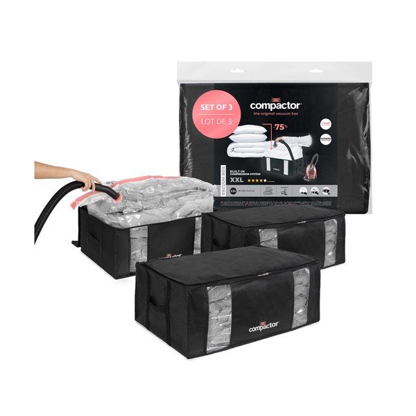 Mustad vaakumplastist hoiukarbid 3 tk komplektis 65x45x27 cm Black Edition - Compactor