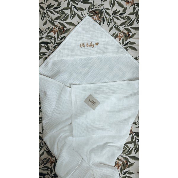 Valge musliinist kapuutsiga beebirätik 85x85 cm Muslin - Malomi Kids-image-2