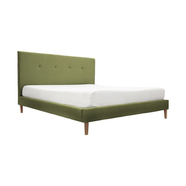 Zelená postel s přírodními nohami Vivonita Kent, 160 x 200 cm