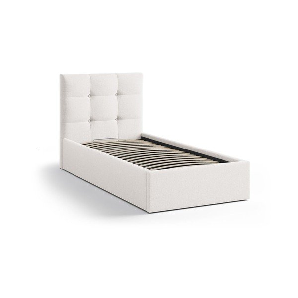 Kreem polsterdatud üheinimesevoodi koos panipaiga ja voodipõhjaga 90x200 cm Phaedra - Micadoni-image-2