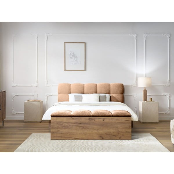 Heleroosa polsterdatud kaheinimesevoodi koos voodipõhjaga 160x200 cm Kumo - Bobochic Paris-image-3