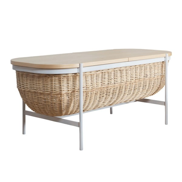 Proutěná lavice s bílou konstrukcí a úložným prostorem OK Design Willow-image-2