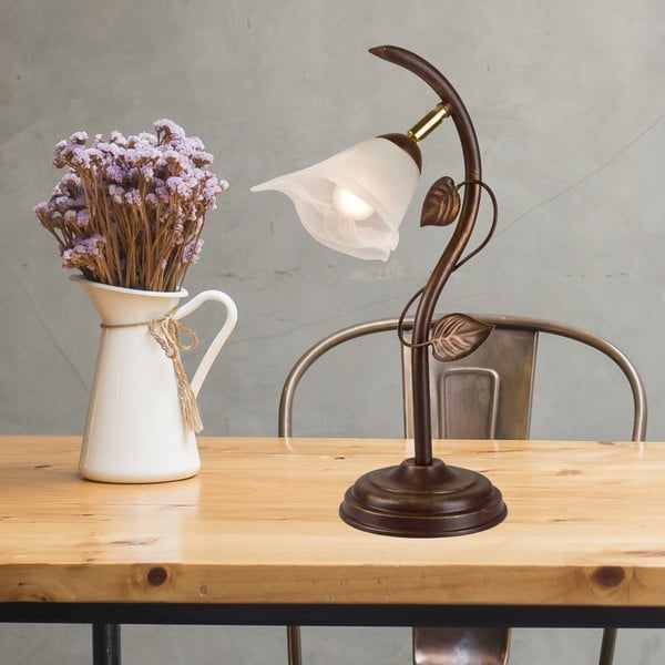 Tumepruun laualamp klaasist varjuga, kõrgus 40 cm Bluszcz - LAMKUR-image-1