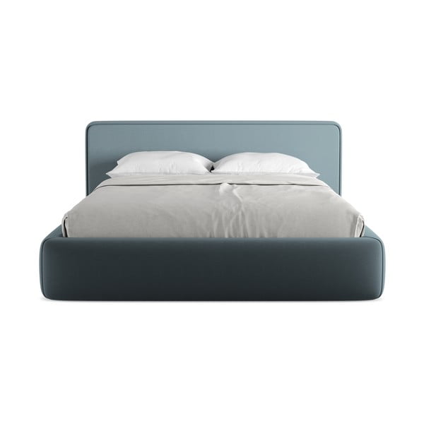 Sinine polsterdatud kaheinimesevoodi koos voodipõhja ja panipaigaga 160x200cm Kiana - Makamii-image-4