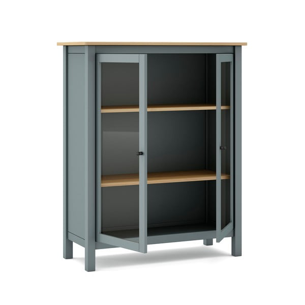 Hallikasroheline männipuidust vitriinkapp 90x110x40 cm Misti – Marckeric-image-3