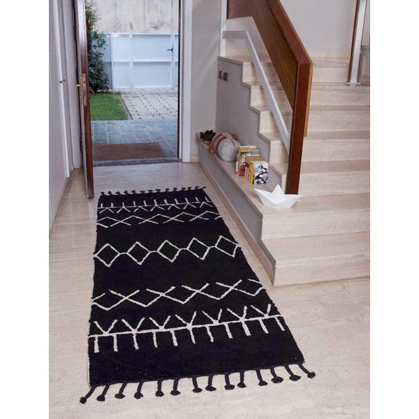 Must pestav käsitsi kootud puuvillane koridorivaip 80x230 cm Bereber Black - Lorena Canals-image-3