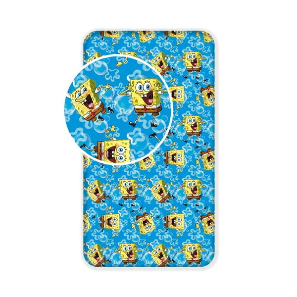 Sinine puuvillane laste lina 90x200 cm Sponge Bob "Blue" - Jerry Fabrics