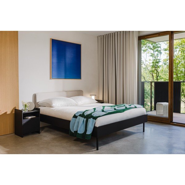 Must polsterdatud/puitlaastplaadist kaheinimesevoodi liistudest raamiga 160x200 cm Streiko - noo.ma-image-3