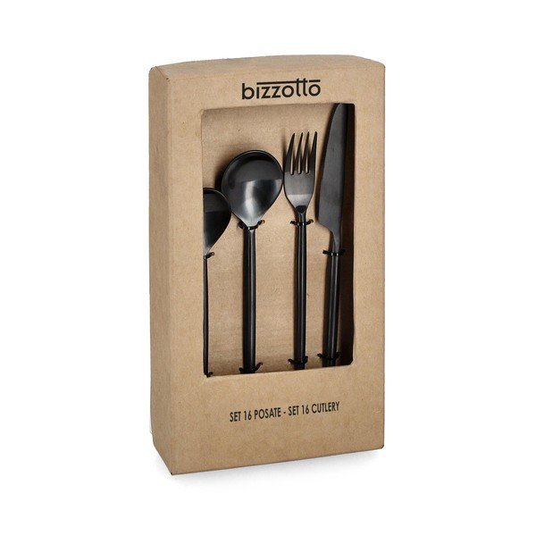 Mustad roostevabast terasest söögiriistad 16 tk 4 inimesele Bronte - Bizzotto-image-1