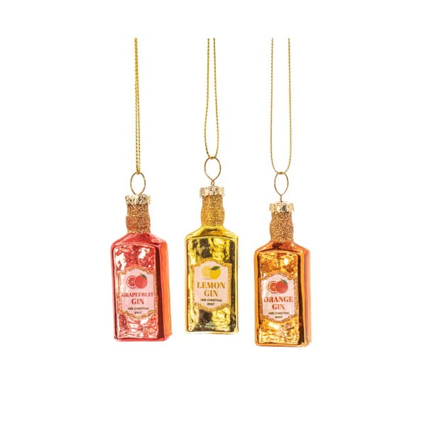 Klaasist käsitsi valmistatud jõulukaunistused 3tk komplektis ø 3cm Gin Bottle - Sass & Belle