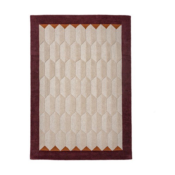 Burgundiapunane/naturaalne käsitsi kootud villane vaip 120x170 cm Apex Border Wool - Flair Rugs