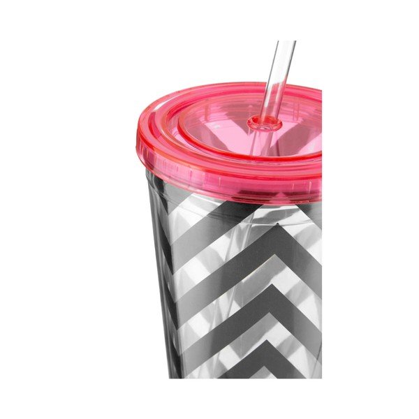 Pruhovaný kelímek s růžovým víčkem Premier Housewares Chevron, 450 ml-image-2
