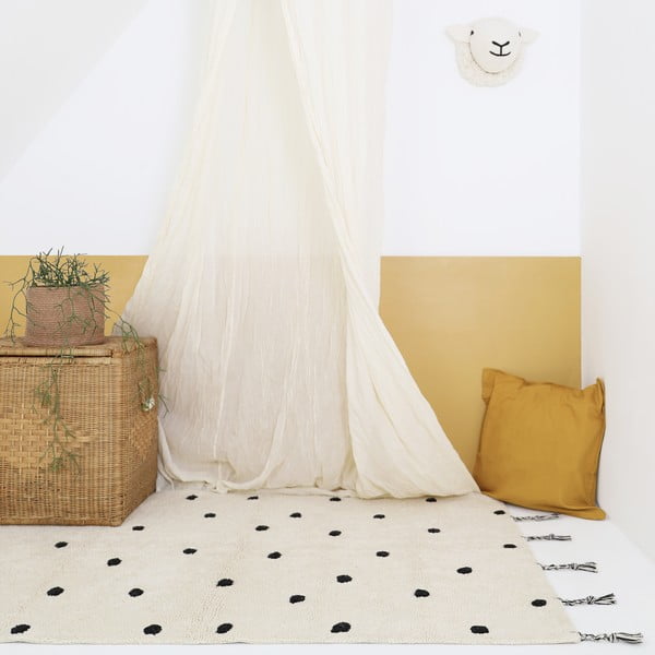 Must-kreem käsitsi kootud puuvillane pestav vaip 100x150 cm Nümi Black - Nattiot-image-1