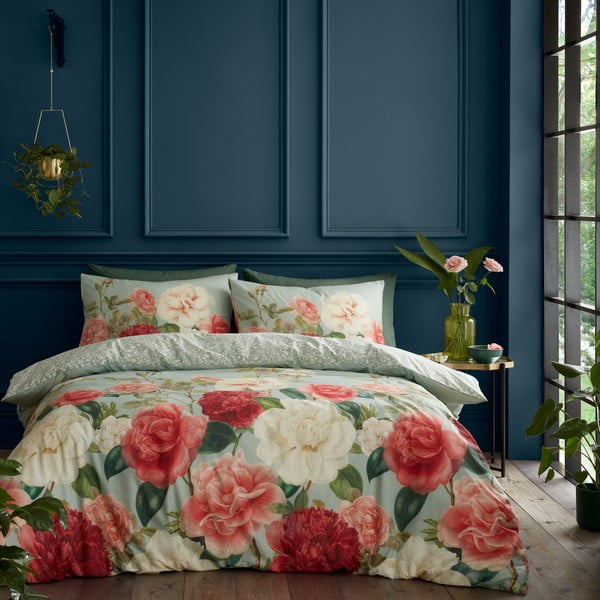 Roosa-roheline puuvillane voodipesu üheinimesevoodile 135x200 cm Rose Garden - RHS