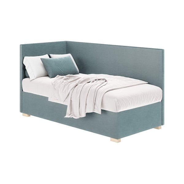 Sinine nurga lastevoodi koos madratsiga koos hoiuruumiga 90x200 cm Flexi – Ghado-image-2