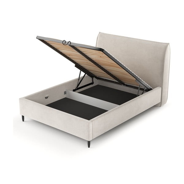 Kreem polsterdatud kaheinimesevoodi koos voodipõhja ja panipaigaga 160x200cm Shell - Maison de Rêve-image-4