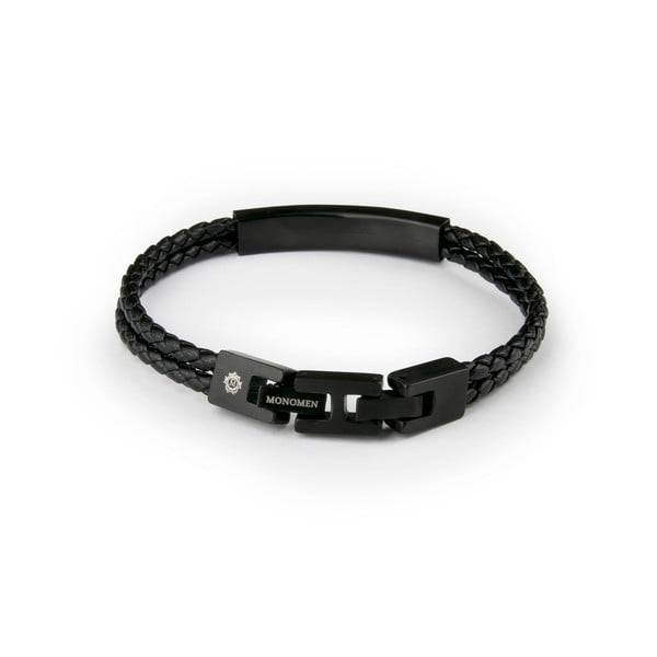 Pánský černý náramek z pravé kůže Monomen Double Braid-image-2