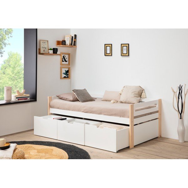 Valge voodi 3 sahtliga 90 x 190 cm Keisly - Marckeric-image-1