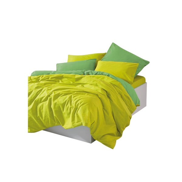Kollane-roheline Renforcé puuvillast 4-osaline pikendatud voodipesu komplekt 200x220 cm Sage - Mijolnir