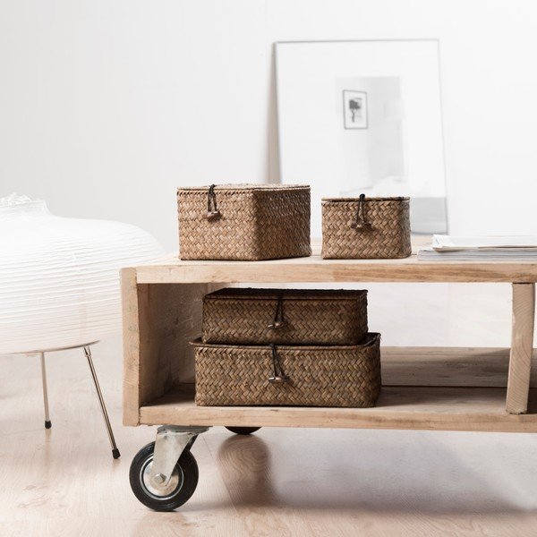 Sada 2 tmavě hnědých úložných košíků z rákosí Compactor Lidwhite-image-1