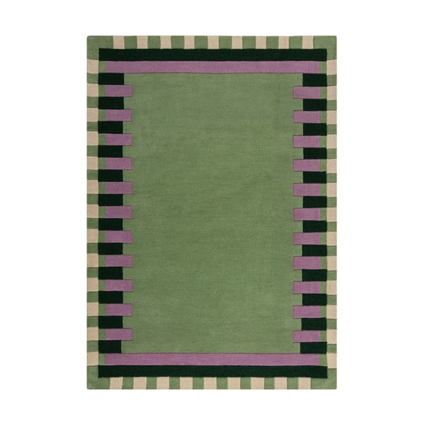 Roheline ja lilla käsitsi kootud villane vaip 200x290 cm Kai Wool Border - Flair Rugs