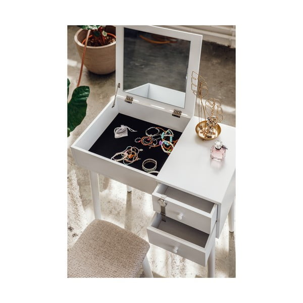 Valge garderoobilaud koos peegli, ehtekarbi ja 2 sahtliga Beauty - Bonami Essentials-image-2