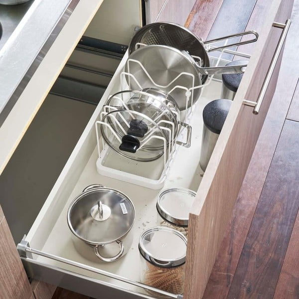 Valge reguleeritav riiul kaante ja pannide jaoks Tower - YAMAZAKI-image-3