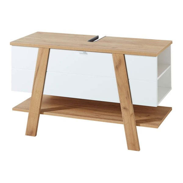 Valge valamu all olev valge kapi tammepuust 111x67 cm Novolino - Germania-image-2