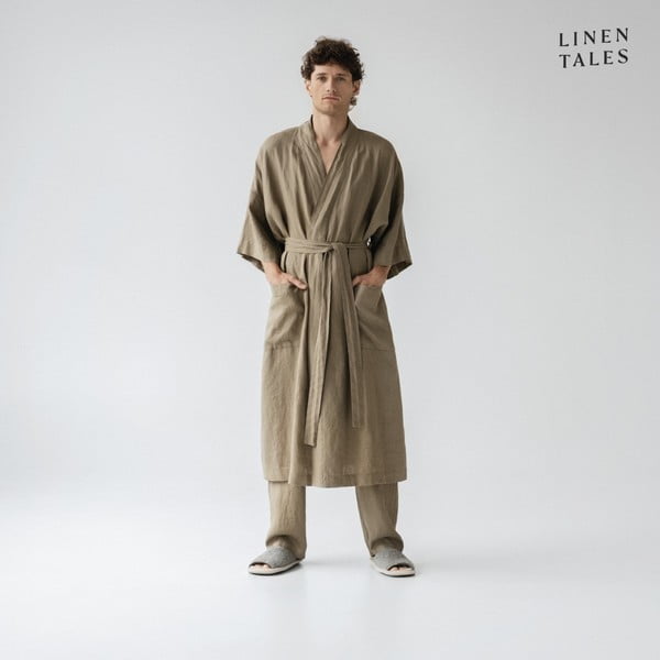 Khaki linane hommikumantel suurus L/XL Summer - Linen Tales