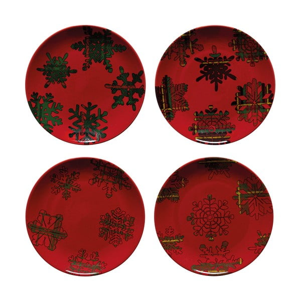 4 taldriku komplekt, punane ja must kivitoode, ø 21,6 cm. Snowflake - Casafina