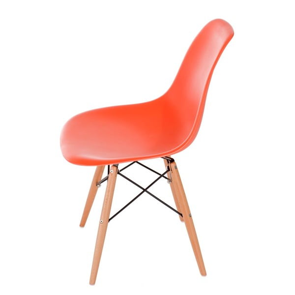 Oranžová židle D2, dřevěné nohy