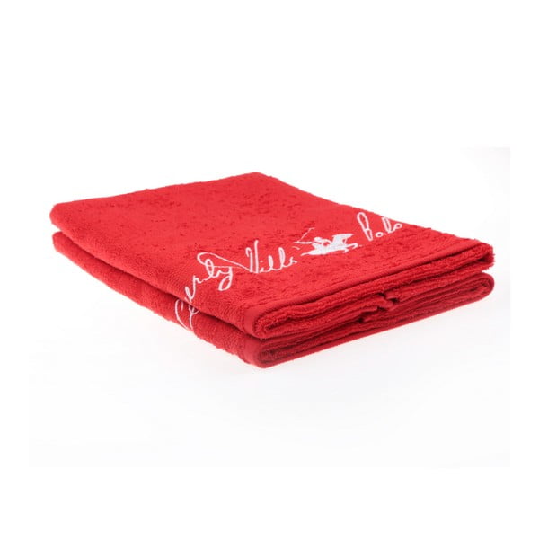 Sada 2 červených ručníků Beverly Hills Polo Club Tommy Yazi, 50 x 100 cm