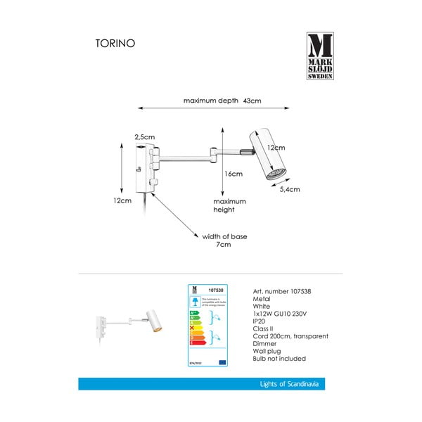 Valge metallist seinalamp Torino - Markslöjd-image-2