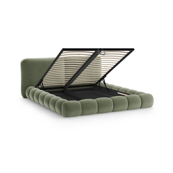 Roheline polsterdatud kaheinimesevoodi koos panipaiga ja voodipõhjaga 200x200 cm Solange - Micadoni-image-2