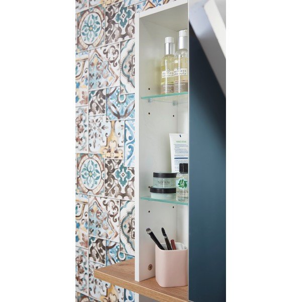 Valge rippuv vannitoakapp tamme värvi peegliga 90x91 cm Novolino - Germania-image-4