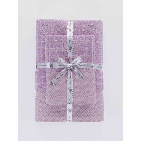 Lillad puuvillased froteerätikud ja vannilinad 2tk komplektis Square - Mila Home-image-3