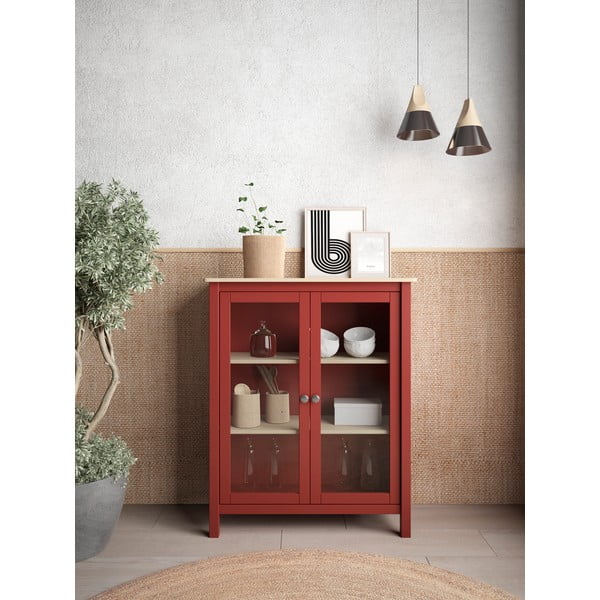 Punane/loomulik männi vitriinkapp 90x110 cm Misti - Marckeric-image-1