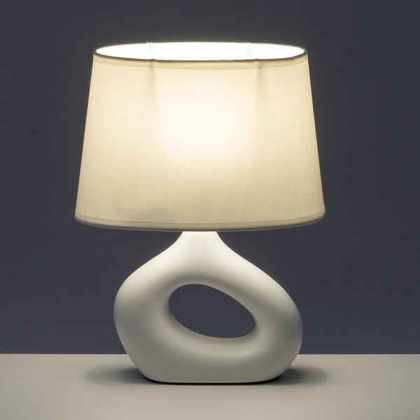 Valge keraamiline lauavalgusti tekstiilist varjuga (kõrgus 30 cm) - Casa Selección-image-1